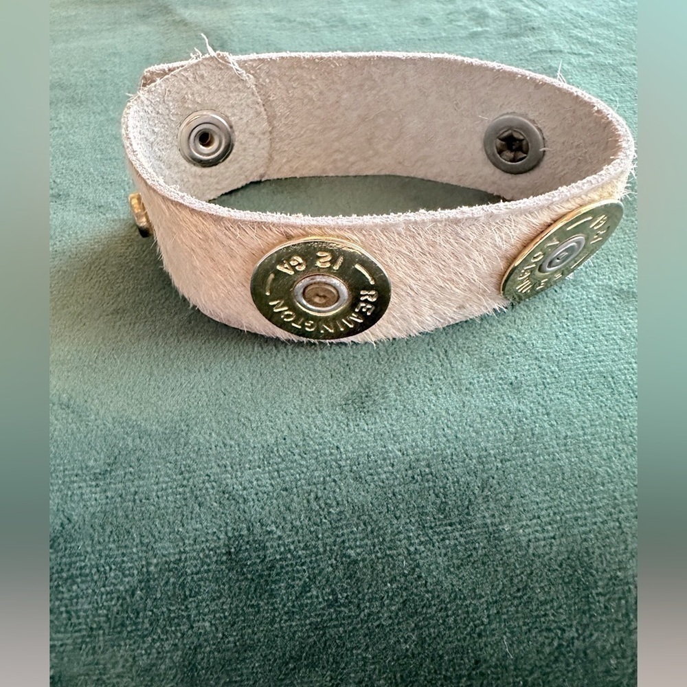 Shotgun shell & cowhide bracelet